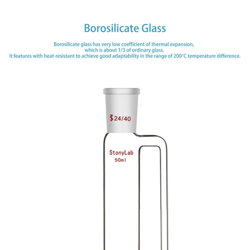 stonylab 50ml Pressure Equalizing Addition Funnel, Borosilicate Glass Dropping Funnel with PTFE Stopcock
