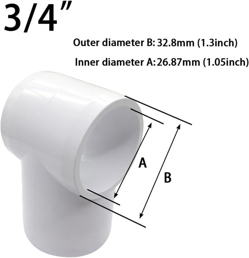 3/4“ Slip Tee PVC Fitting, Pack of 8 Furniture Grade DIY Connector for Greenhouse Shed Pipe Fittings