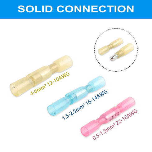 Heat Shrink Bullet Connectors, 100 Pcs Female Male Electrical Bullet Terminals for Automotive AWG 12-10