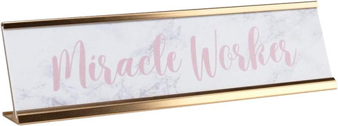 Miracle Worker Faux Marble Desk Plate - 2" x 8" Funny Office Desk Sign Nameplate/Rose Gold Cubicle Décor