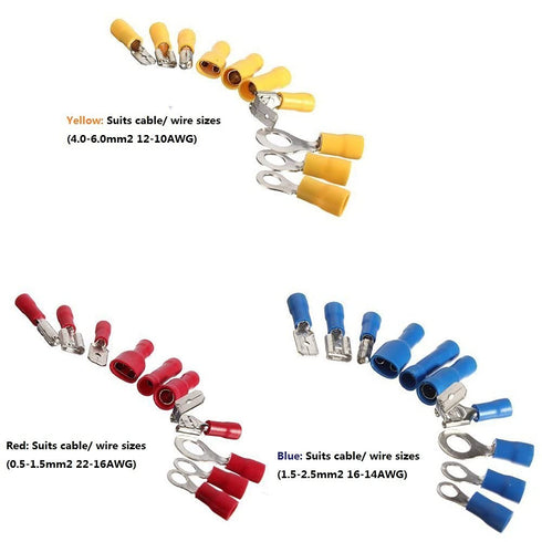 480pcs Premium Quality Insulated Electrical Wire Terminals, Mixed Assorted Lug Kit, Electrical Crimp Connectors Set