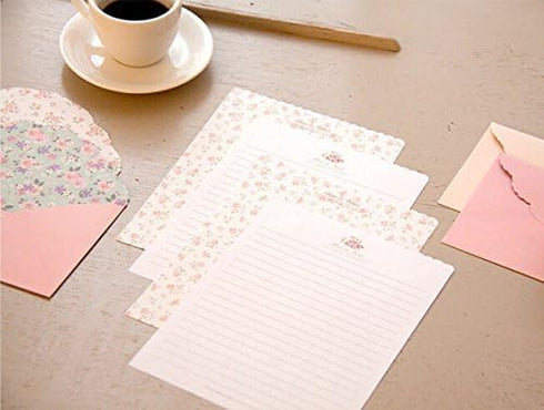 SCStyle 32 Cute Lovely Kawaii Special Design Writing Stationery Paper + 16 Envelopes, 3.45 x 5.4 Inch (Flower)
