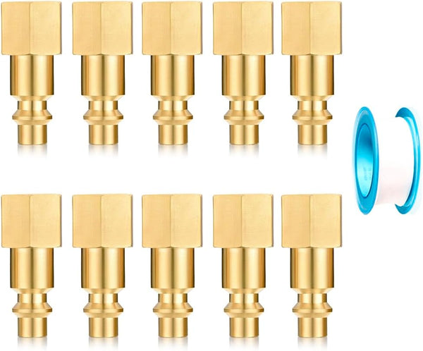 1/4 Inch NPT Brass Female Air Hose Quick Connect Adapter, Industrial Solid Brass Fittings Plug Kit, 10 Piece