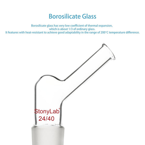 stonylab Borosilicate Glass Angled Adapter, 24/40 Standard Inner Joint Liquid Pouring Adapter for Laboratory Supply