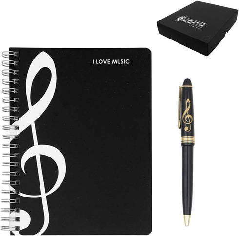 Exquisite 2 in 1 Music Theme Stationery Gift Box Set, Loose Leaf Notebook and Roller Ball Pen for Father's Day