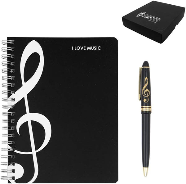 Exquisite 2 in 1 Music Theme Stationery Gift Box Set, Loose Leaf Notebook and Roller Ball Pen for Father's Day