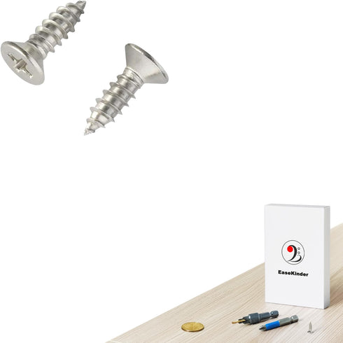 Wood Screws - 120PCS Flat Head Phillips Screws, 304 Stainless Steel with Adjustable Countersink Kit