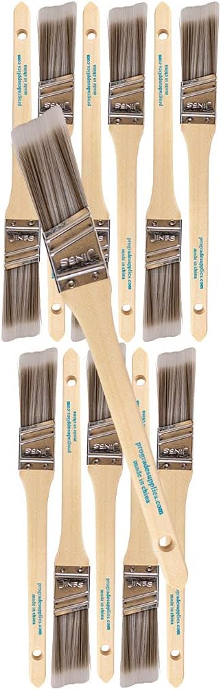 12PK 1 inch Angle Brush Premium Wall/Trim Paint Brush Set for Professional Painters & Home Owners