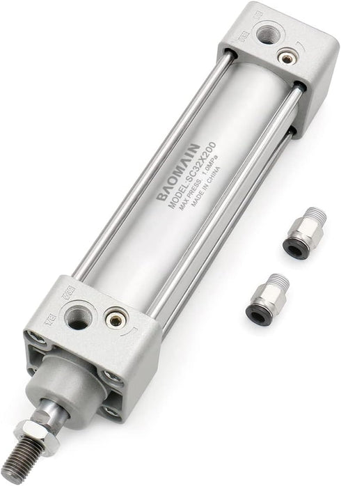 Baomain Pneumatic Air Cylinder SC 32-200 32mm Bore 200mm Stroke Screwed Piston Rod Dual Action (1PCS)
