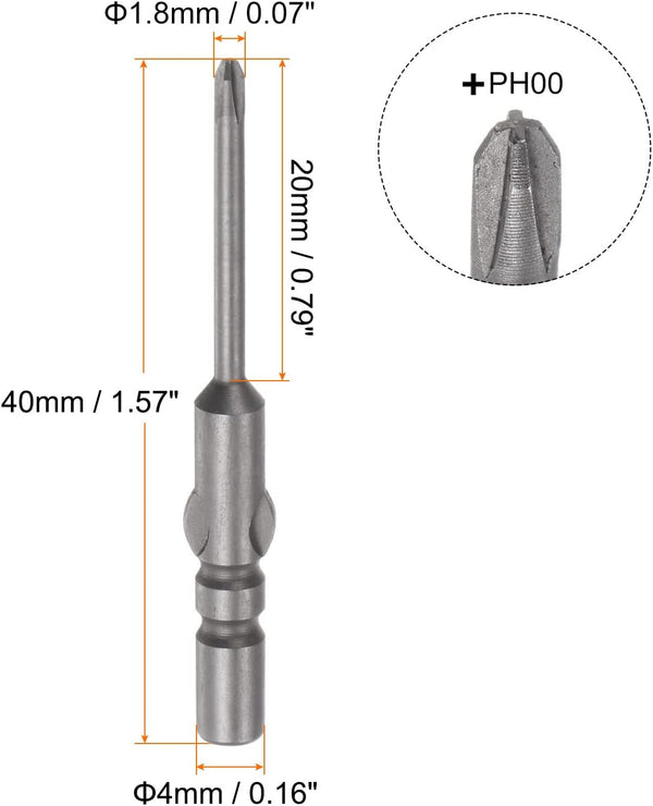 Magnetic Phillips Screwdriver Drill Bit 4mm Round Shank 1.8mm PH00 Cross Head 1.5 Inch Length for Pneumatic or Power Tool, S2 Steel by HARFINGTON
