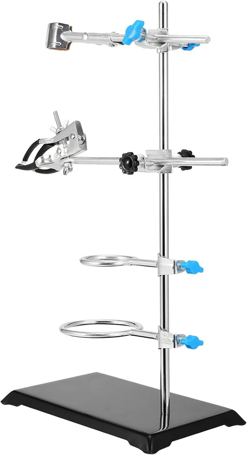PINGEUI 2 PCS Lab Stand Set, 16 Inch Laboratory Support with 4 Retort Rings, 2 Flask & 2 Burette Clamps