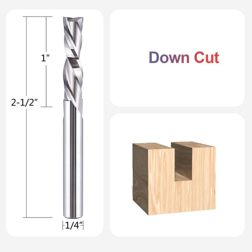 1/4 inch 1/4 inch SpeTool Spiral Router Bits Down Cut Cutting Diameter, Shank Solid Carbide CNC Bits End Mill for Wood