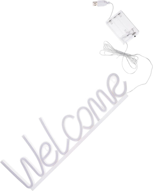 Mobestech Welcome LED Neon Sign Light USB Battery Powered Wall Hanging Decoration