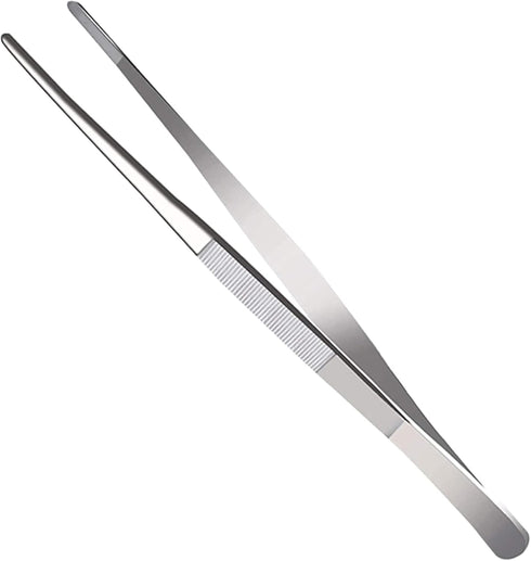 Long Forceps Tweezers, Precision Curved Science Surgical Tongs, Serrated Bent Tweezers with Knurled Handles (1PCS)