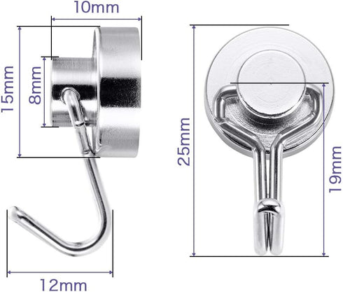 BTLIN Mini Magnetic Hooks, Heavy Duty Small Metal Hanging Hook with Strong Neodymium Magnet, 12 Pack, Max Load 18 lbs