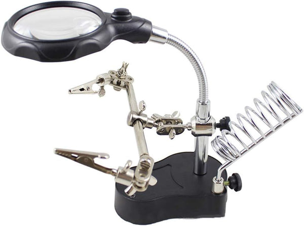 Desk Magnifier Loupe, 3.5X 12x Tabletop Helping Hand Soldering Tools with LED Lights