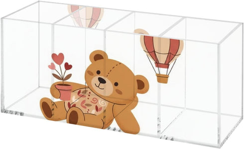 Ainavmxzs Cute Brown Bear Acrylic Bow Pencil Holder With 4 Compartments Hair Stuff