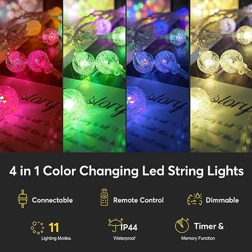 116ft 200 11 IP44 RaThun Color Changing String Lights, LED Multicolor & Warm White Crystal Globe Lights with Remote