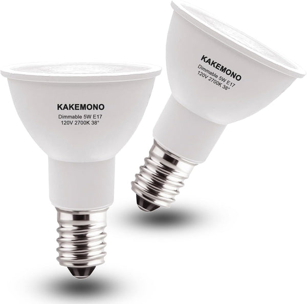 KAKEMONO E17 LED Spotlight Bulb, Dimmable 40W Halogen Replacement, 5W R14 Reflector Light Bulb, Warm White 2700K, 2 Pack