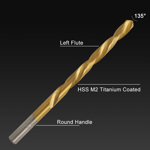 COMOWARE Left Hand Drill Bit Set, 13 Piece M2 HSS with Titanium Nitride Coating, SAE (1/16" - 1/4")