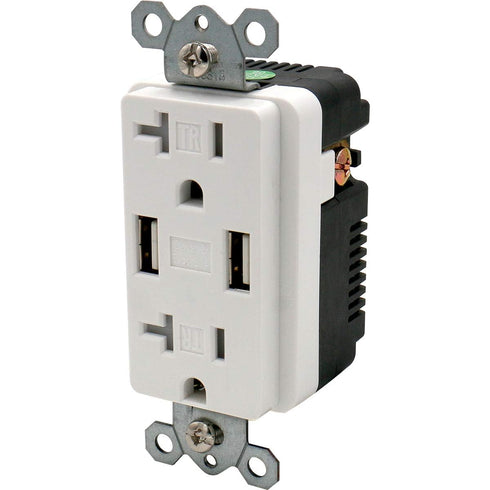 Baomain USB Outlet, Type A USB Wall Charger Outlet, Tamper Resistant outlet, 3.1A 5VDC, 15A 120VAC, UL & CUL listed, with Wall Plate, White (20 Amp/USB Type A, 2)