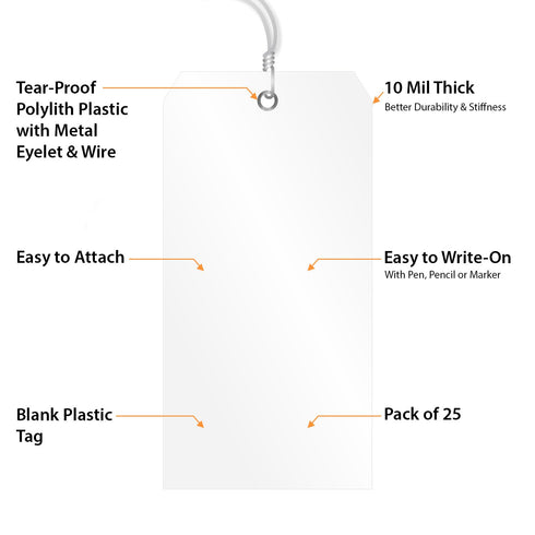SmartSign Blank White Tag with Wire, 6 1/4" x 3 1/8", Pack of 25, Tear Proof Polypropylene
