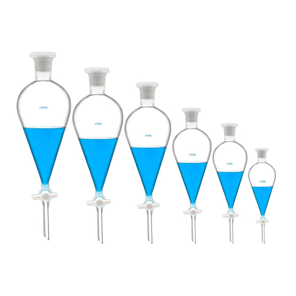 Borosilicate Glass 250ML Separating Funnel, Heavy Wall Conical Separatory Funnel with 24/40 Joints and PTFE Stopcock