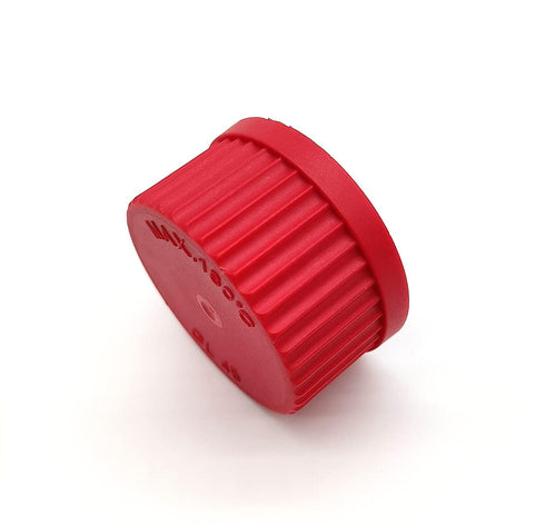 GL45 PBT Screw Caps for Lab Media Bottles, Pack of 4 with Internal Molded Seal Ring, 180?, Red
