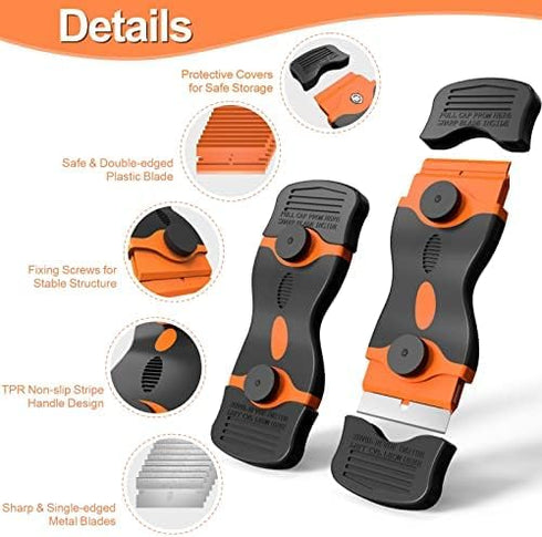 3 Pack Razor Blade Scraper, Plastic Scraper Tool with Extra 30 Plastic and Metal Blades for Various Uses