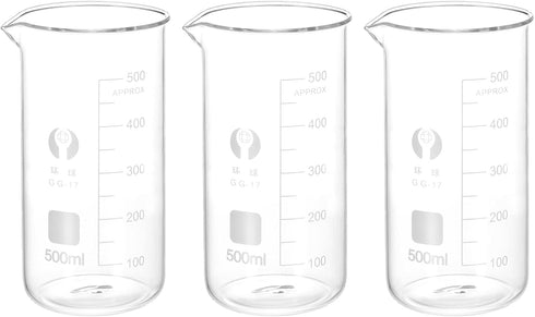 PATIKIL 3Pcs 500ml Tall Form Glass Beaker, 3.3 Borosilicate Glass with Graduated Printed Scale for Kitchen Lab