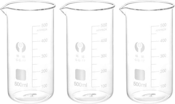 PATIKIL 3Pcs 500ml Tall Form Glass Beaker, 3.3 Borosilicate Glass with Graduated Printed Scale for Kitchen Lab