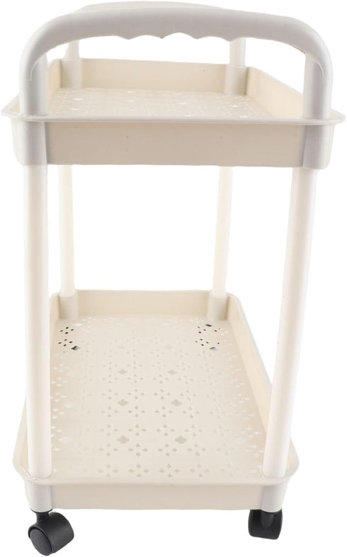 AUNMAS 2 Tiers Plastic Rolling Utility Cart with Wheels, Multi Functional Storage Trolley Mobile Shelf Rolling Storage