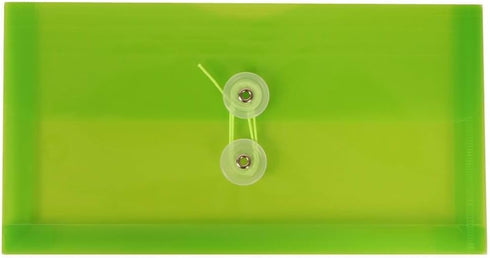 JAM PAPER Plastic Envelopes with Button & String Tie Closure, #10 Business Booklet, 5 1/4 x 10, Assorted Colors, 6/Pack