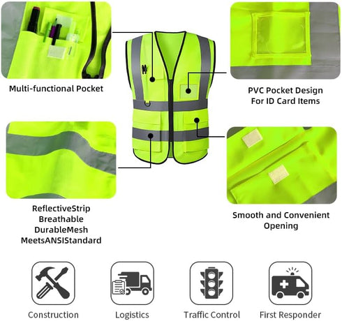 Tydon Guardian Reflective Safety Vest for Women Men High Visibility Security With Pocket Zipper Front Meet ANSI/ISEA