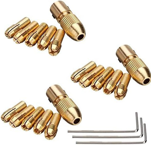Mesee 3 Set 0.5-3mm Brass Drill Chuck Set - Mini Twist Drill Chucks Adapter for Rotary Tools