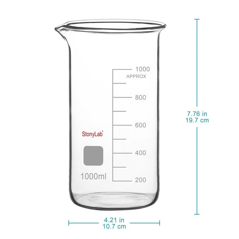 stonylab Glass Beaker, 1-Pack Borosilicate Glass Graduated Tall Beaker with Pouring Spout Lab Beaker, 1000 ml