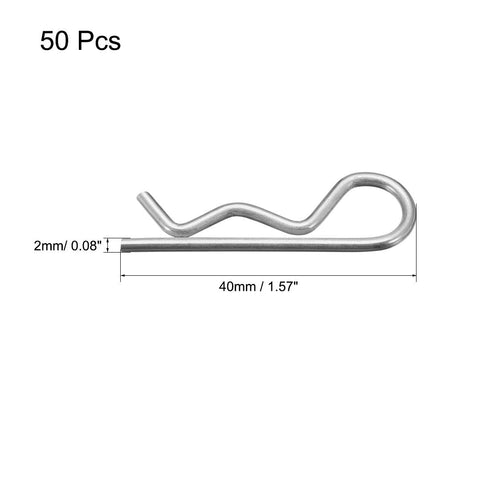 uxcell 50pcs Clip Pins, 2mm Wire Carbon Steel, 40mm Length, R Shaped Spring Cotter Fastener for Trailer Mower Hardware