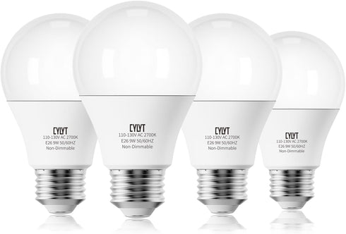 4-Pack Light Bulbs, 60 Watt Equivalent, 2700K Soft White, E26 A19 LED, 9W 800 Lumen, Non-Dimmable for Indoor Outdoor