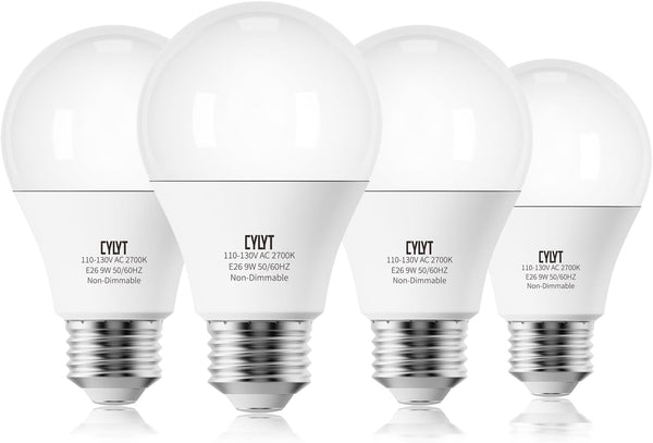 4-Pack Light Bulbs, 60 Watt Equivalent, 2700K Soft White, E26 A19 LED, 9W 800 Lumen, Non-Dimmable for Indoor Outdoor
