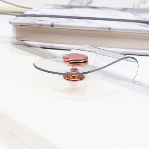 Personal A6 Transparent PVC Binder Cover, Clear Soft PVC Notebook Shell, 6 Rose Gold Ring Protector with Snap Button