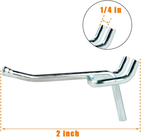 Pegboard Hooks, Large Diameter 50-Pack, 2 Inch L Shape Heavy Duty Galvanized Hooks for Pegboard
