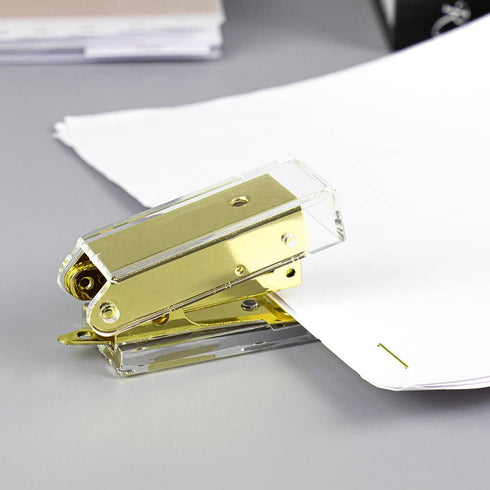 Yellow Gold Mini Stapler with Clear Acrylic Body, 18 Sheets Capacity, Cute Stapler for Office, School