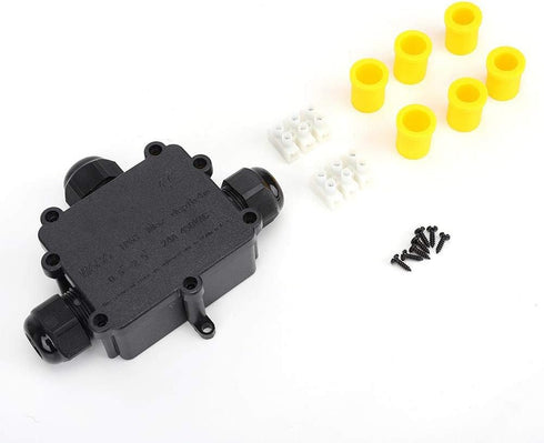 IP68 Waterproof Junction Box, M686 Outdoor Cable 3-Way Electrical Junction Box, Black Plastic