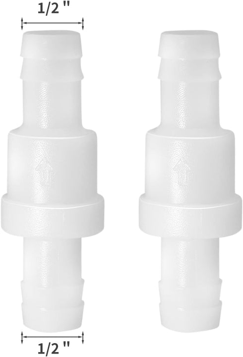1/2" One Way Inline Check Valve, Non Return Ozone Resistance PVDF Plastic One-Way Fuel Oil Water Gas Pump Air Check Valve, Pack of 2