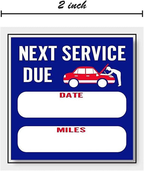 Oil Change Service Reminder Stickers, 100 Blue Red White Removable Labels, 2" x 2" Square