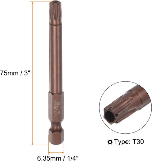 2pcs T30 Torx Bit 1/4" Hex Shank 3" Length Magnetic Security Star Screwdriver Power Tool, Red by HARFINGTON