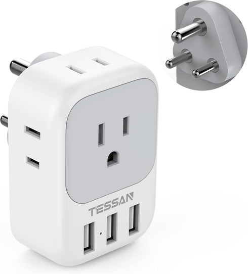 TESSAN US to India Plug Adapter, 7 in 1 Power Adapter with 4 AC Outlets, Travel Adaptor for USA to India