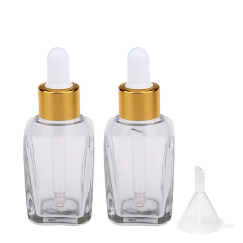 3 Pcs 10ml Clear Square Refillable Glass Dropper Bottles with Funnel for Essential Oils