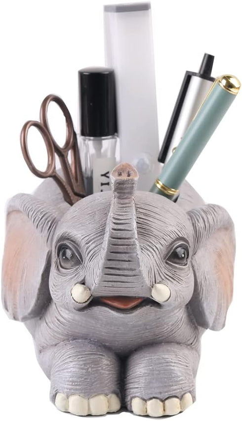 Elephant Pen Pencil Holder, Cute Desk Organizer Animal Ornament, Makeup Brush Holder for Home Office