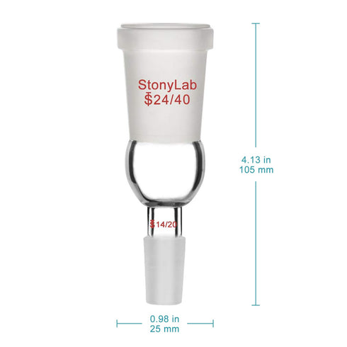 StonyLab Enlarging Adapter Glass Adapter from 24/40 to 14/20 Glass Joint Lab Glassware Supply